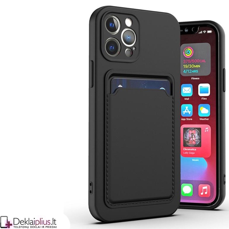 Švelnus silikoninis dėklas su kišenėle - juodas (telefonams Apple Iphone 12 Pro) Švelnus silikoninis dėklas su kišenėle - juodas (telefonams Apple Iphone 12 Pro)